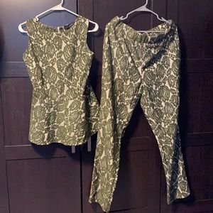 Lace pants suit. Olive green